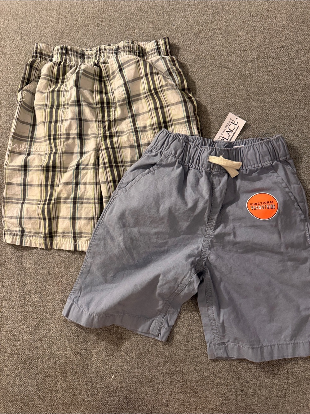 5/$15- The Children's Place Blue Solid & Beige Plaid Kids Shorts - 2-Pack